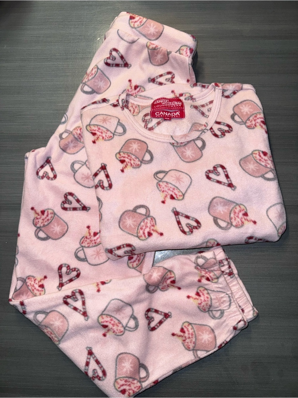 Womens Fleece Christmas Pajama Set with Hot Cocoa Print